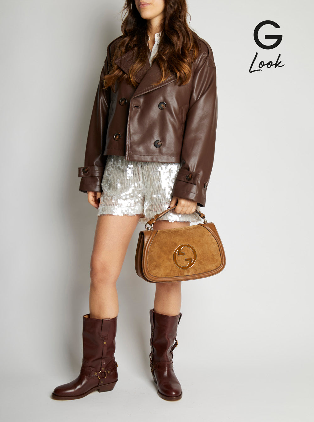 Gucci Women 'Blondie' Brown Handbag With Gg Logo Plaque On The Front In Suede Woman
