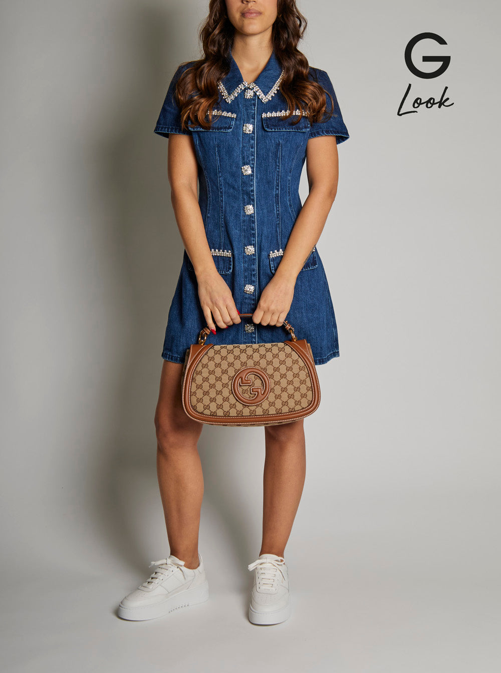Gucci Women 'Blondie' Beige Handbag With Removable Shoulder Strap And Logo Embroidery On The Front In Gg Canvas Woman