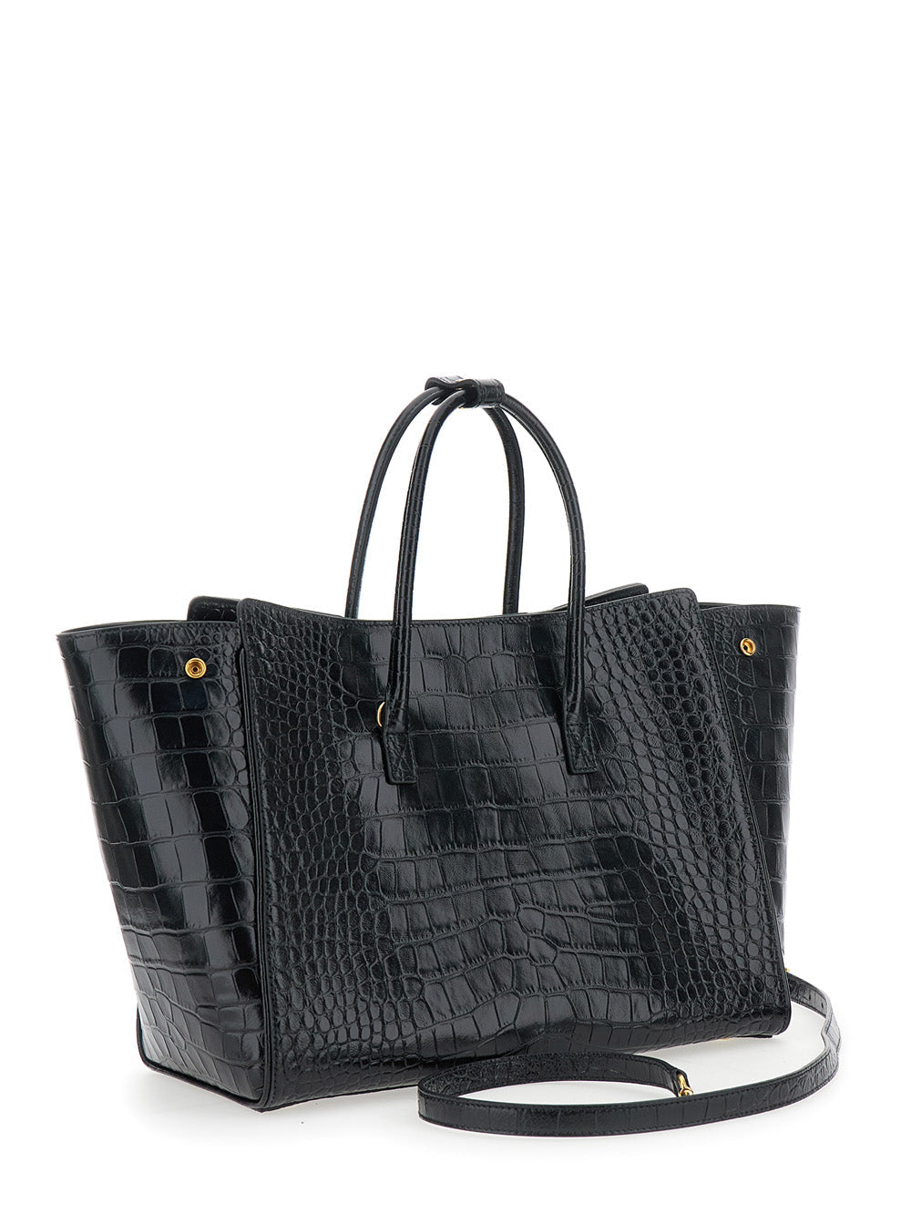 Balenciaga Women 'Hampton Small' Black Handbag With Embossed Logo On The Front And Removable Keyring In Leather Woman