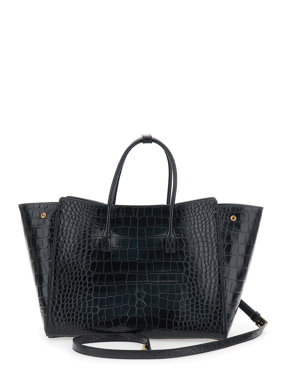 Balenciaga Women 'Hampton Small' Black Handbag With Embossed Logo On The Front And Removable Keyring In Leather Woman