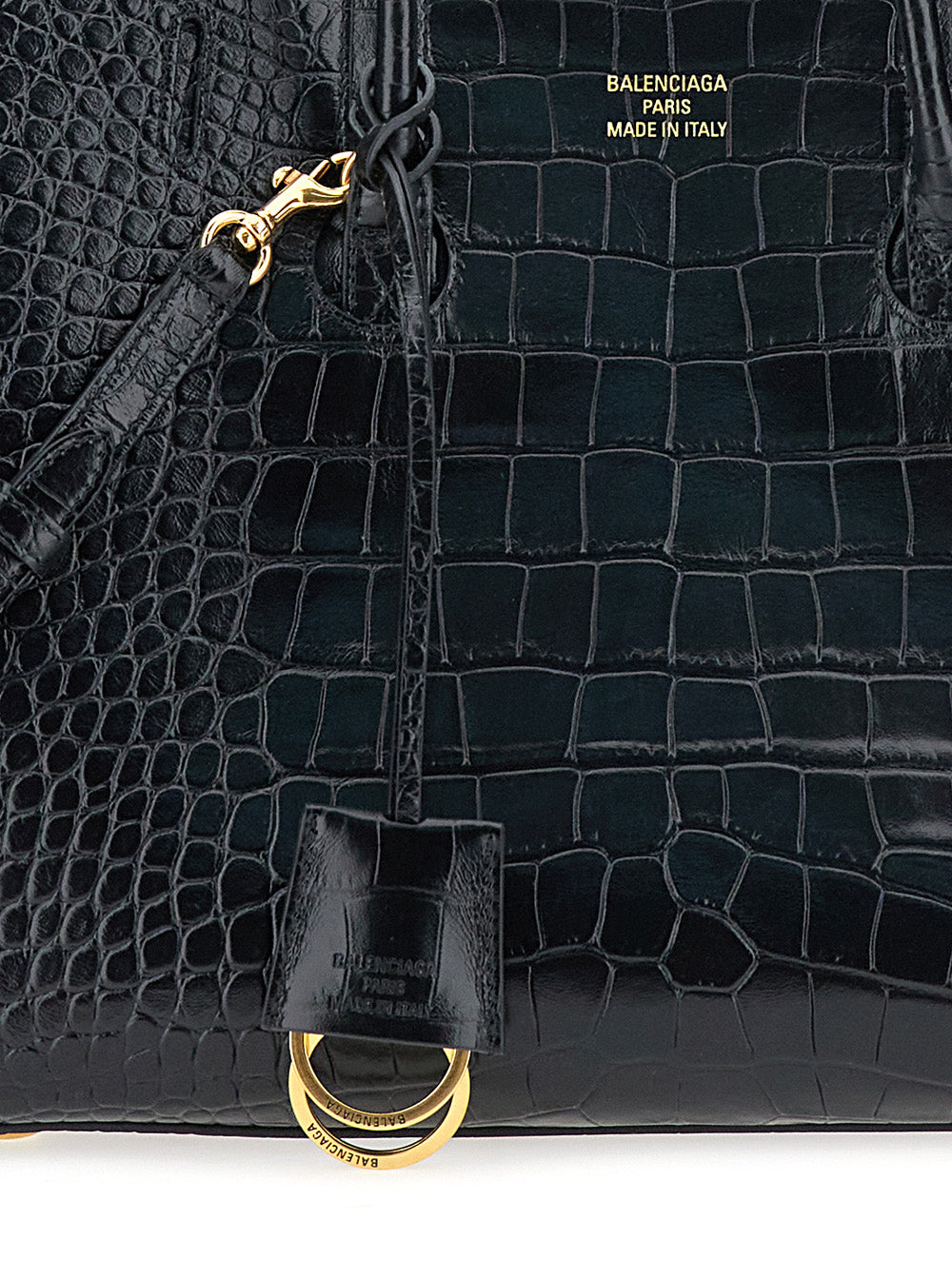 Balenciaga Women 'Hampton Small' Black Handbag With Embossed Logo On The Front And Removable Keyring In Leather Woman