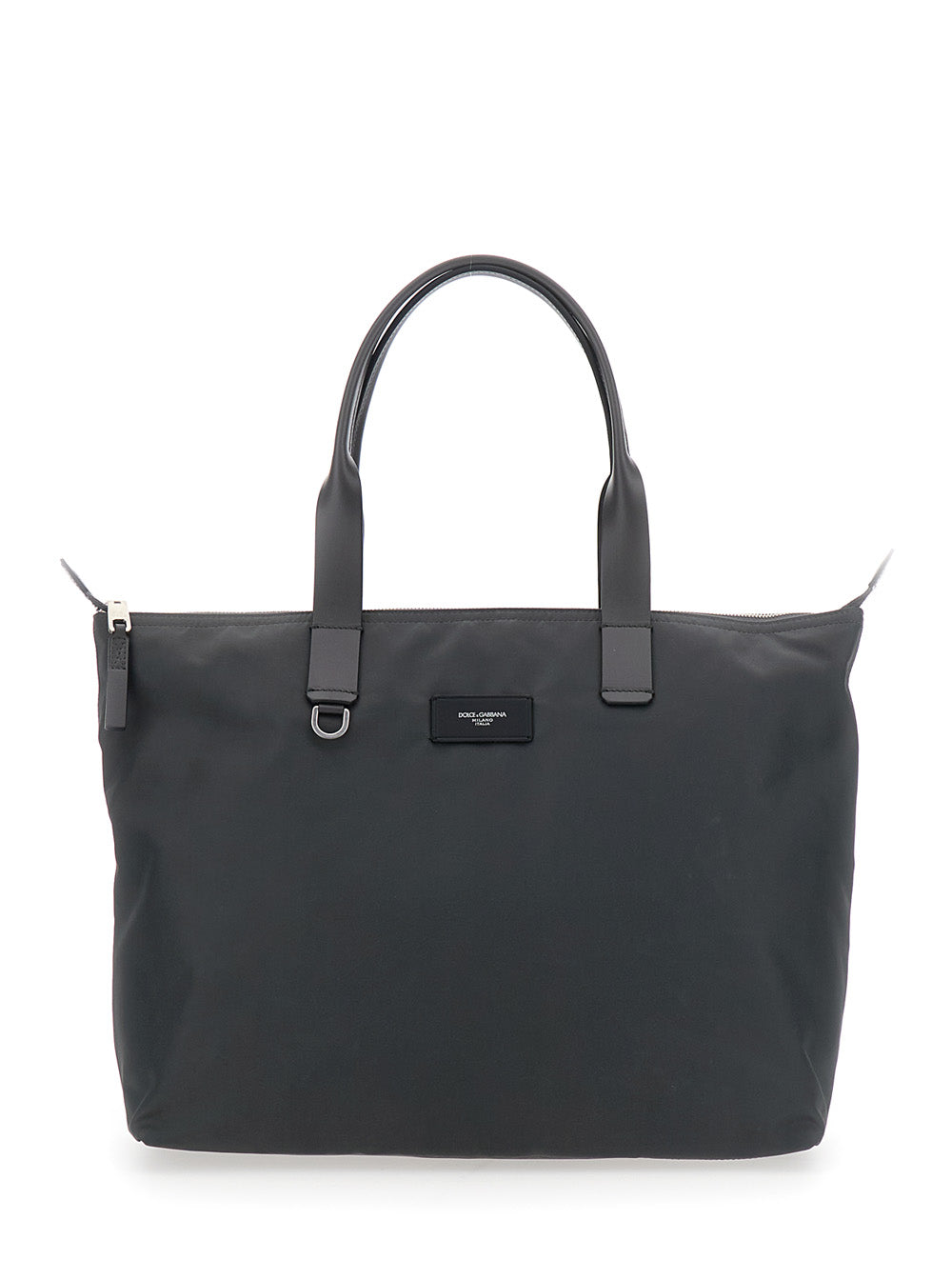 Dolce & Gabbana Men Grey Tote Bag With Two Top Handles And Logo Plaque On The Front In Tech Fabric Man