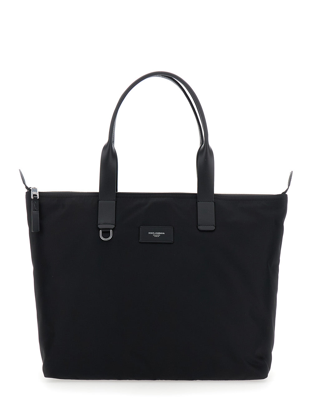 Dolce & Gabbana Men Black Tote Bag With Two Top Handles And Logo Plaque On The Front In Tech Fabric Man