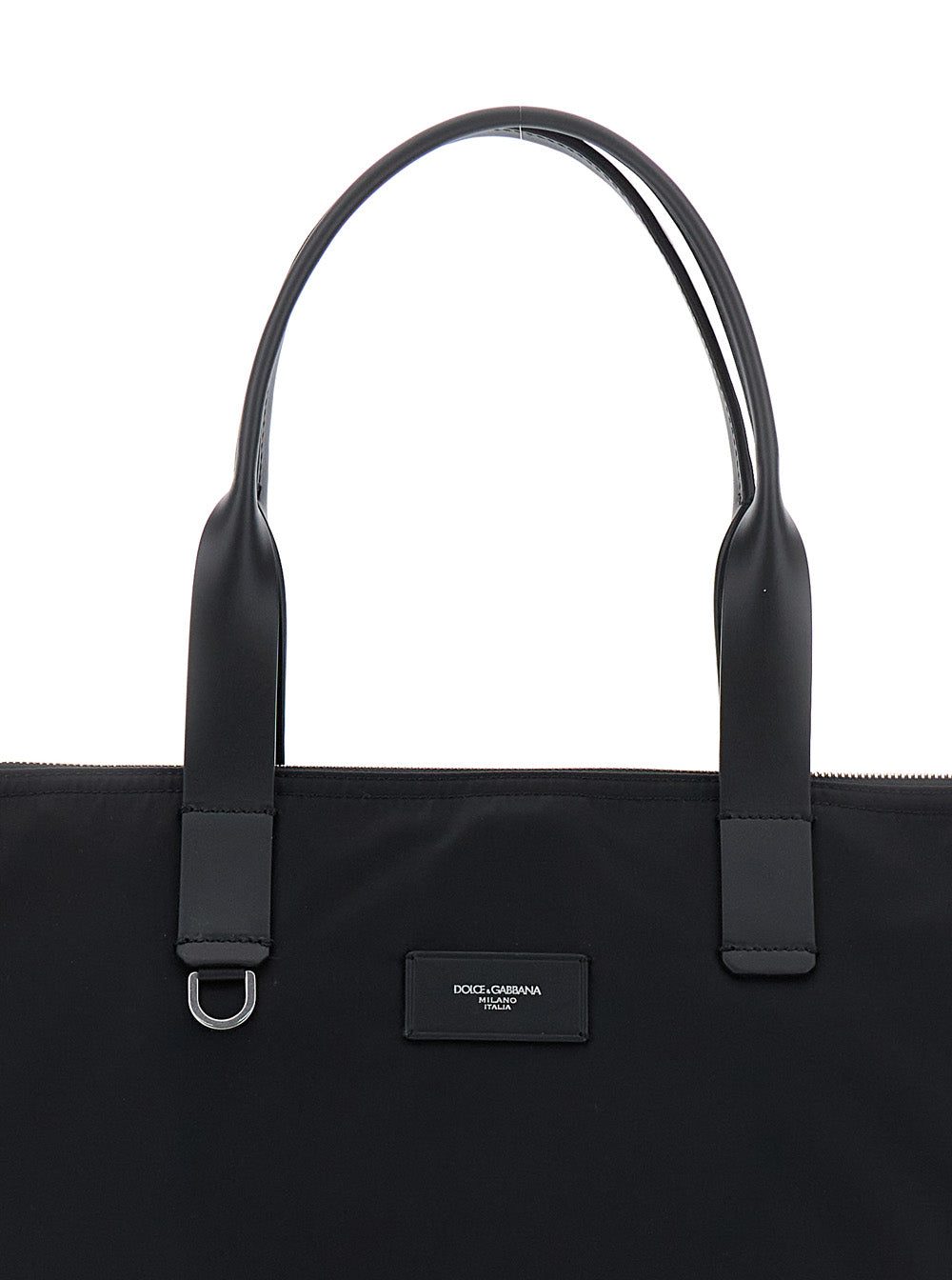 Dolce & Gabbana Men Black Tote Bag With Two Top Handles And Logo Plaque On The Front In Tech Fabric Man