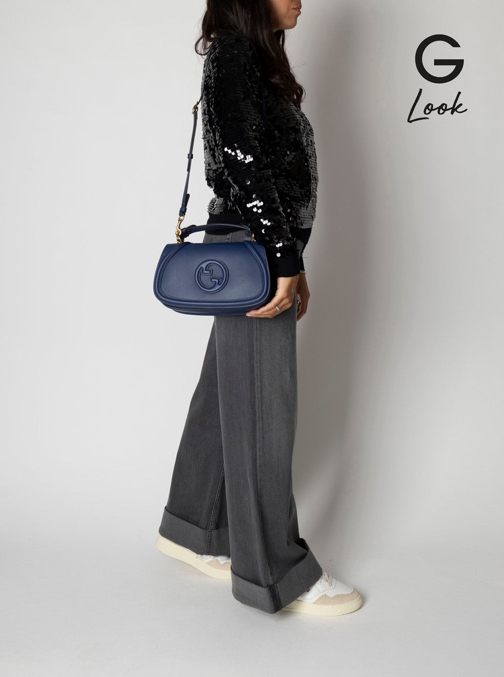 Gucci Women 'Blondie' Blue Handbag With Gg Logo Plaque On The Front In Leather Woman