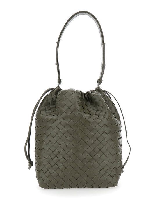 Bottega Veneta Men Green Shoulder Bag With Drawstring Closure And Intrecciato Motif In Leather Man