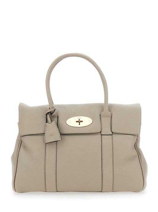 Mulberry Women 'Bayswater' Beige Shoulder Bag With Postman's Lock In Hammered Leather Woman