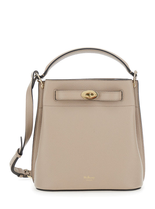 Mulberry Women 'Small Islington' Beige Bucket Bag With Twist Lock Closure In Hammered Leather Woman