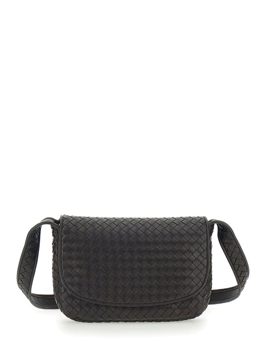 Bottega Veneta Men Brown Crossbody Bag With Flap Closure And Intreccio Design In Leather Man