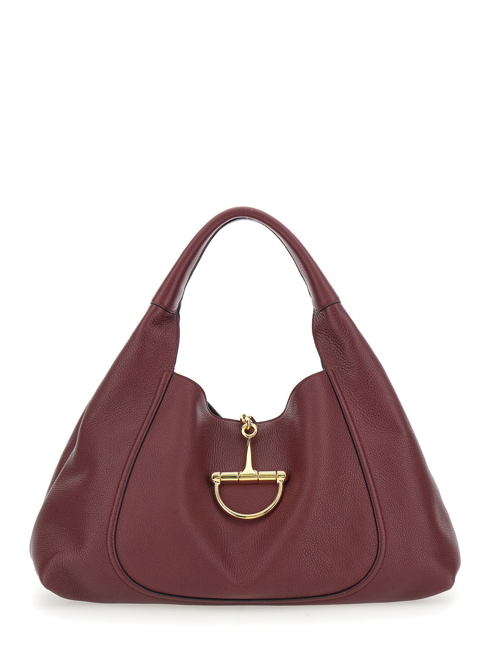 Gucci Women Bordeaux Shoulder Bag With Horsebit Closure In Grained Leather Woman