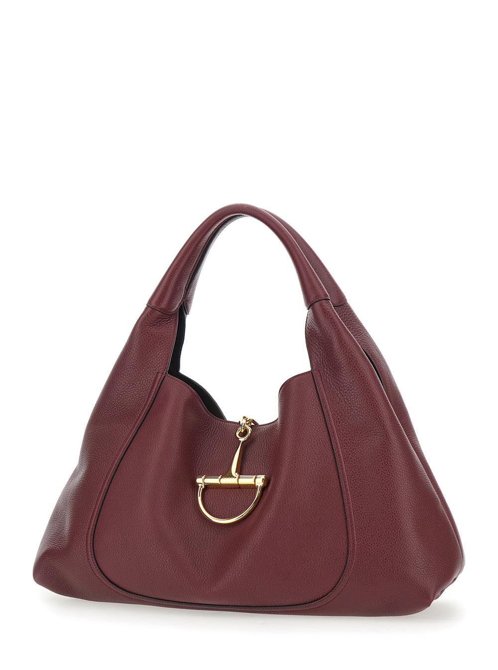 Gucci Women Bordeaux Shoulder Bag With Horsebit Closure In Grained Leather Woman