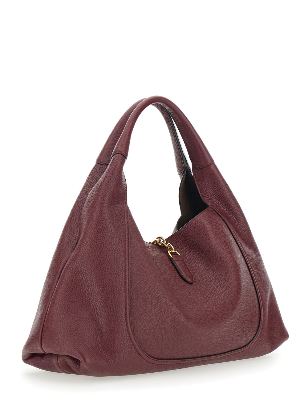 Gucci Women Bordeaux Shoulder Bag With Horsebit Closure In Grained Leather Woman