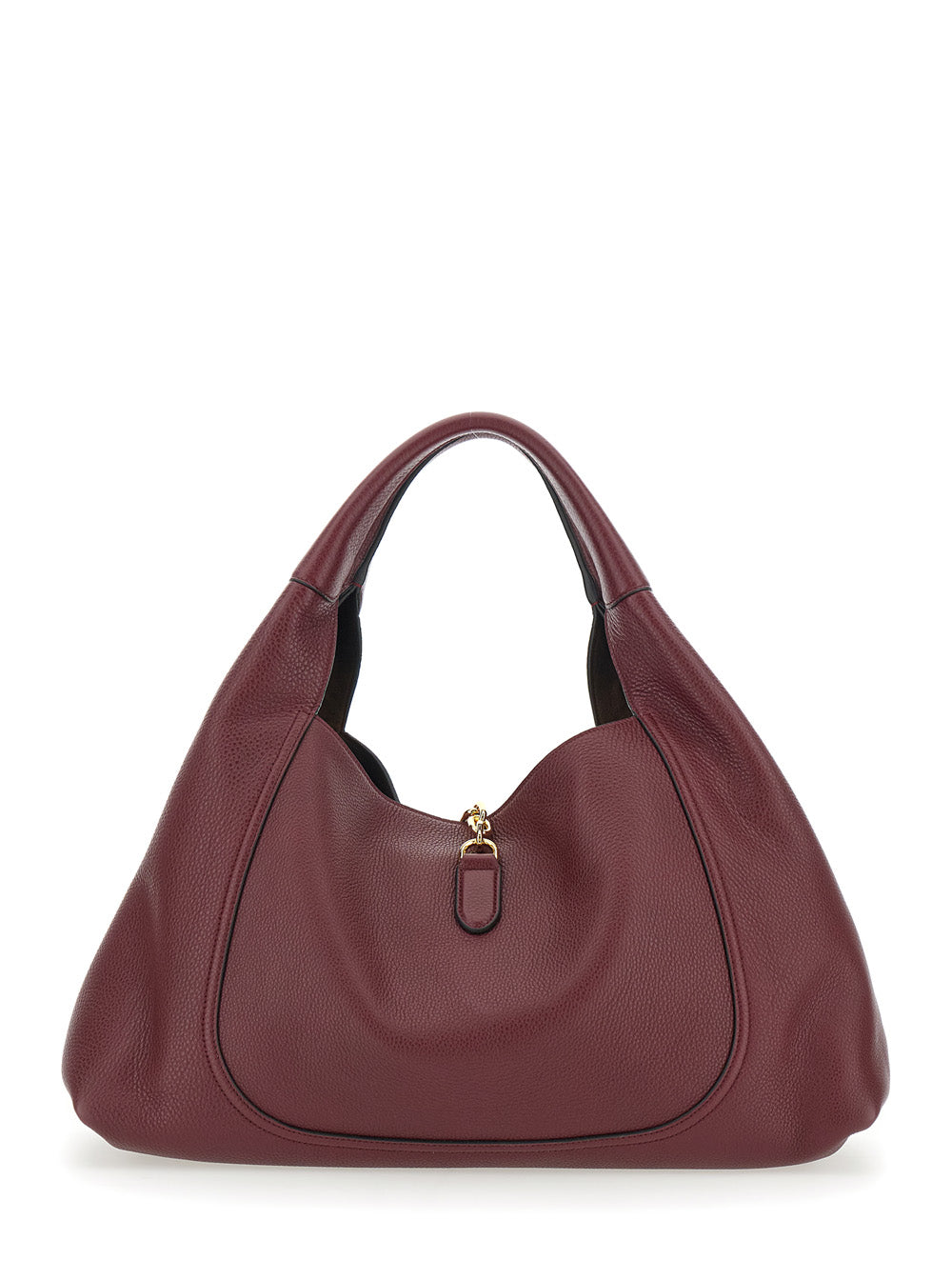 Gucci Women Bordeaux Shoulder Bag With Horsebit Closure In Grained Leather Woman