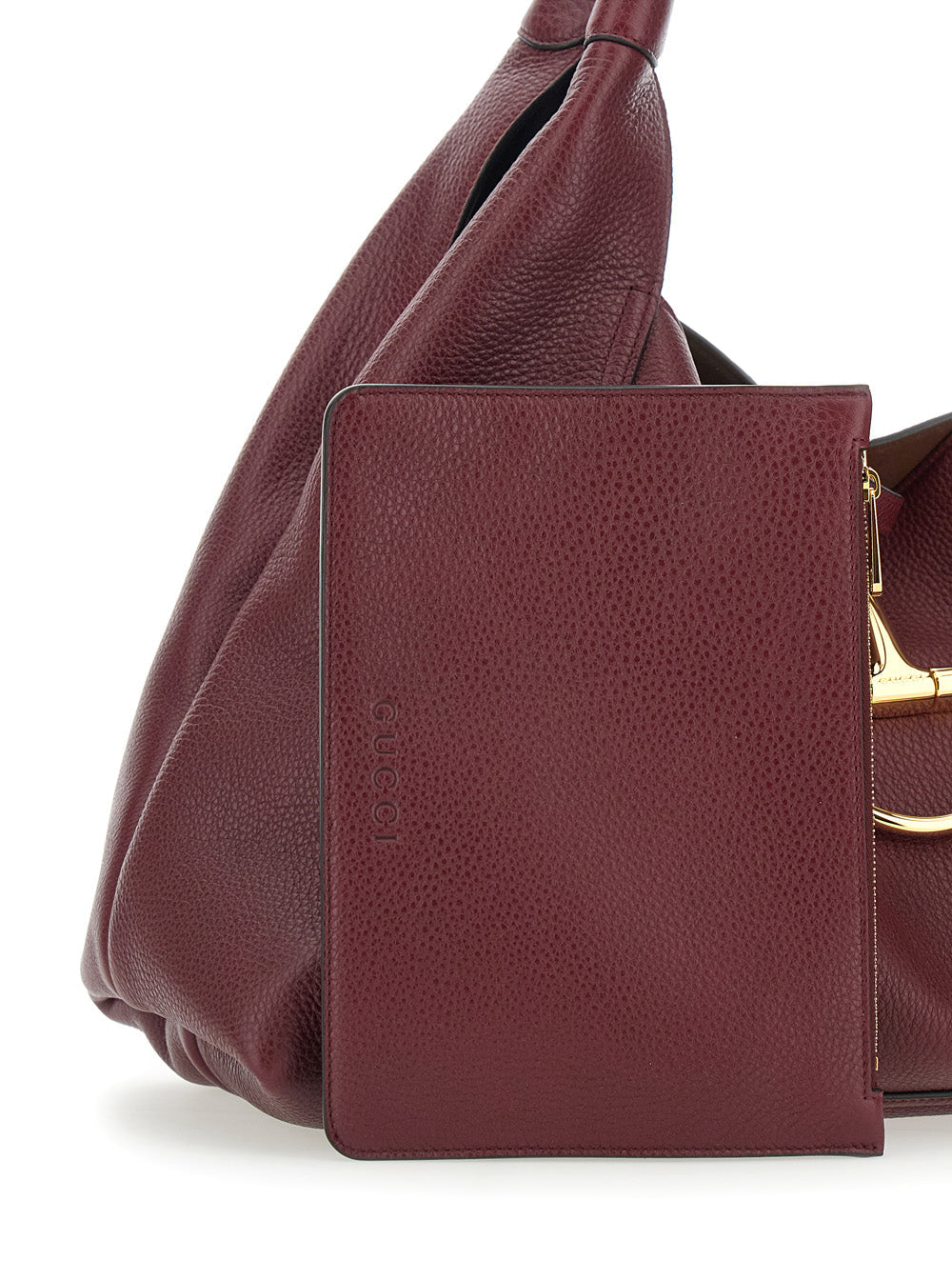 Gucci Women Bordeaux Shoulder Bag With Horsebit Closure In Grained Leather Woman