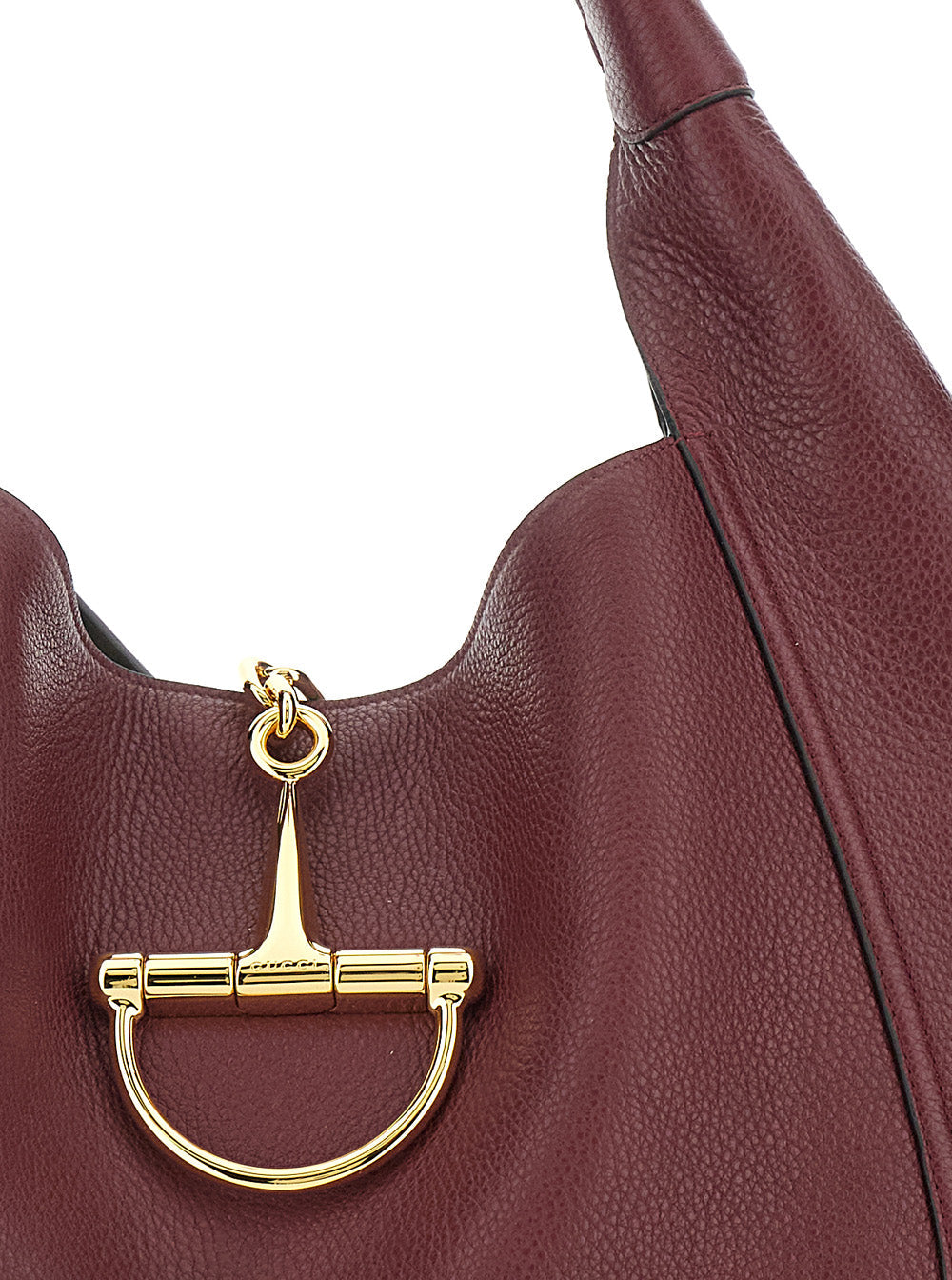 Gucci Women Bordeaux Shoulder Bag With Horsebit Closure In Grained Leather Woman