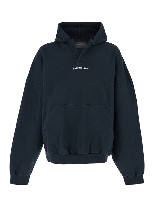 Balenciaga Men Black Hoodie With Logo Print On Front And Rear In Cotton Man