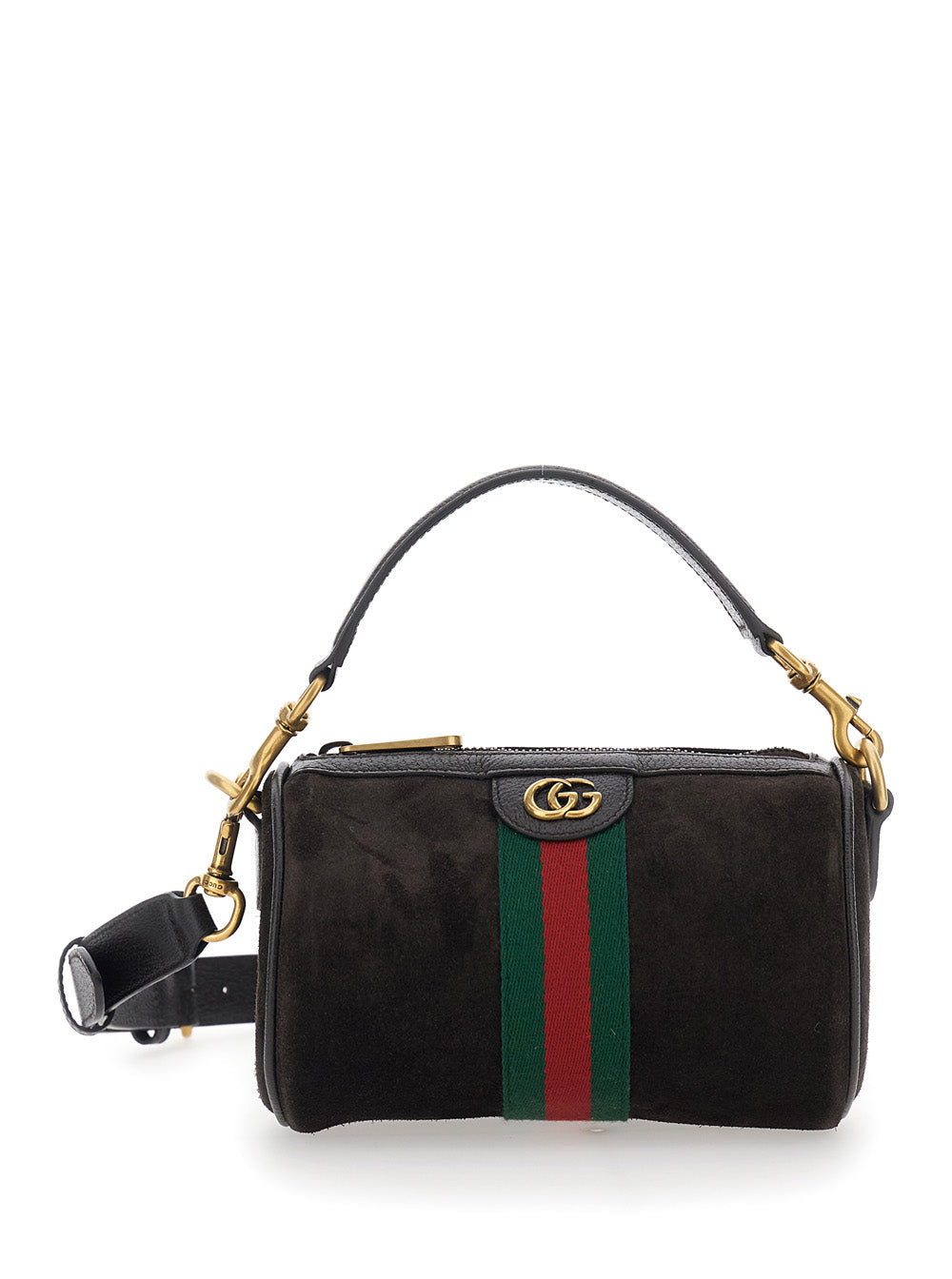 Gucci Men 'Ophidia Mini' Brown Handbag With Gg Logo And Web Detail On The Front In Suede Man