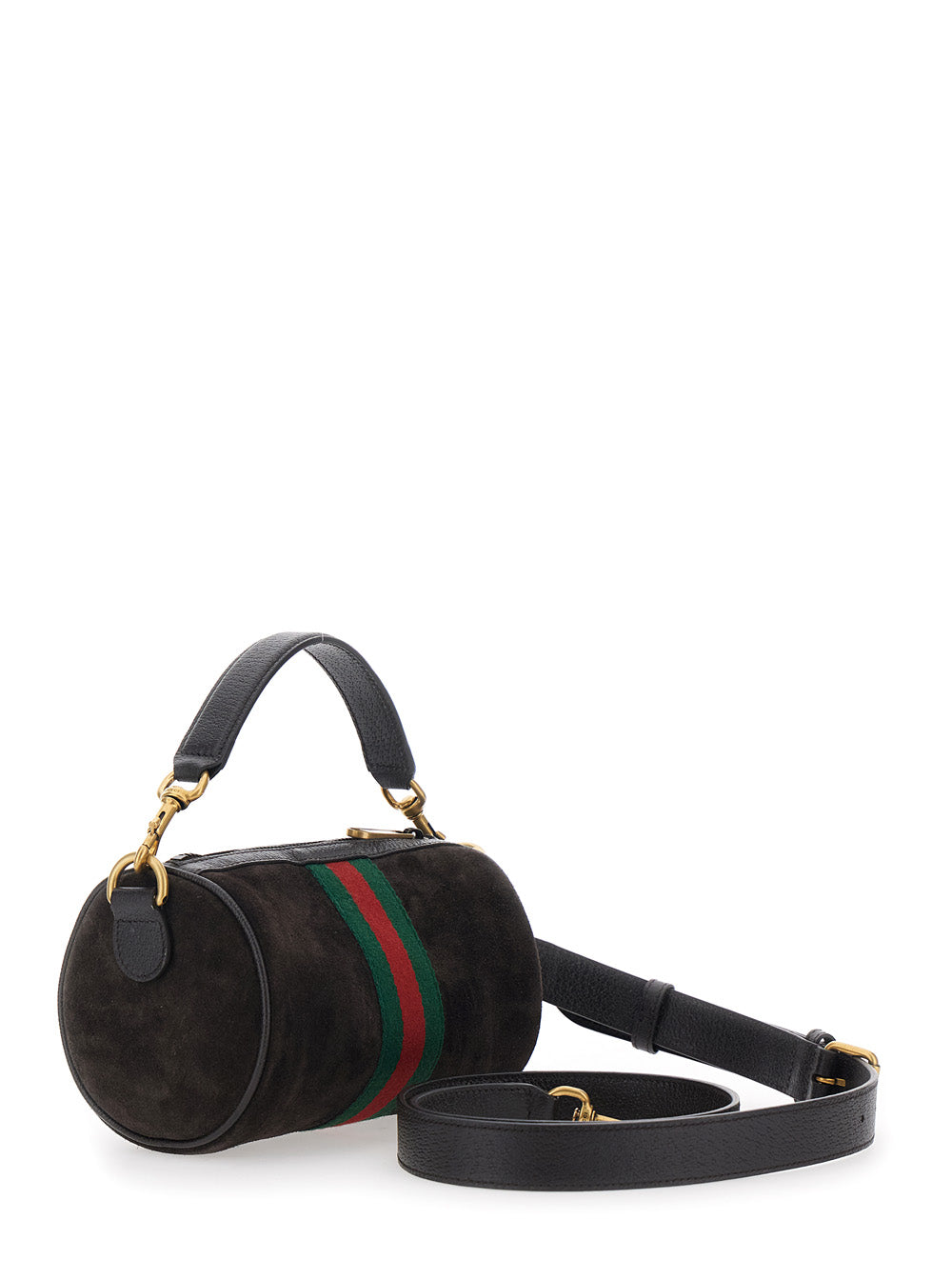 Gucci Men 'Ophidia Mini' Brown Handbag With Gg Logo And Web Detail On The Front In Suede Man