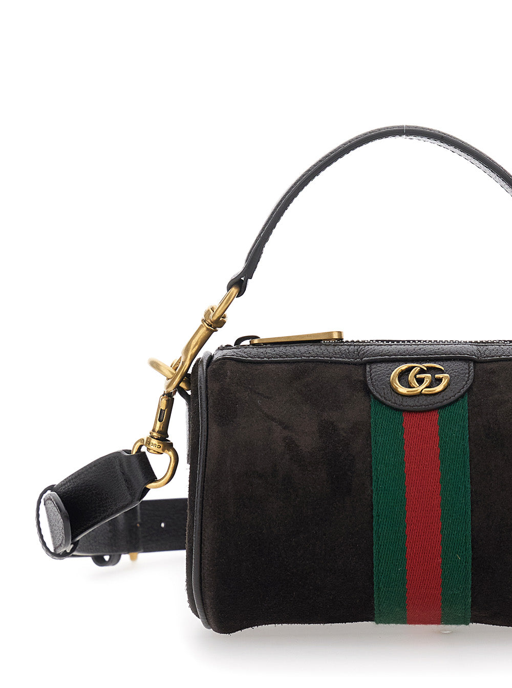 Gucci Men 'Ophidia Mini' Brown Handbag With Gg Logo And Web Detail On The Front In Suede Man