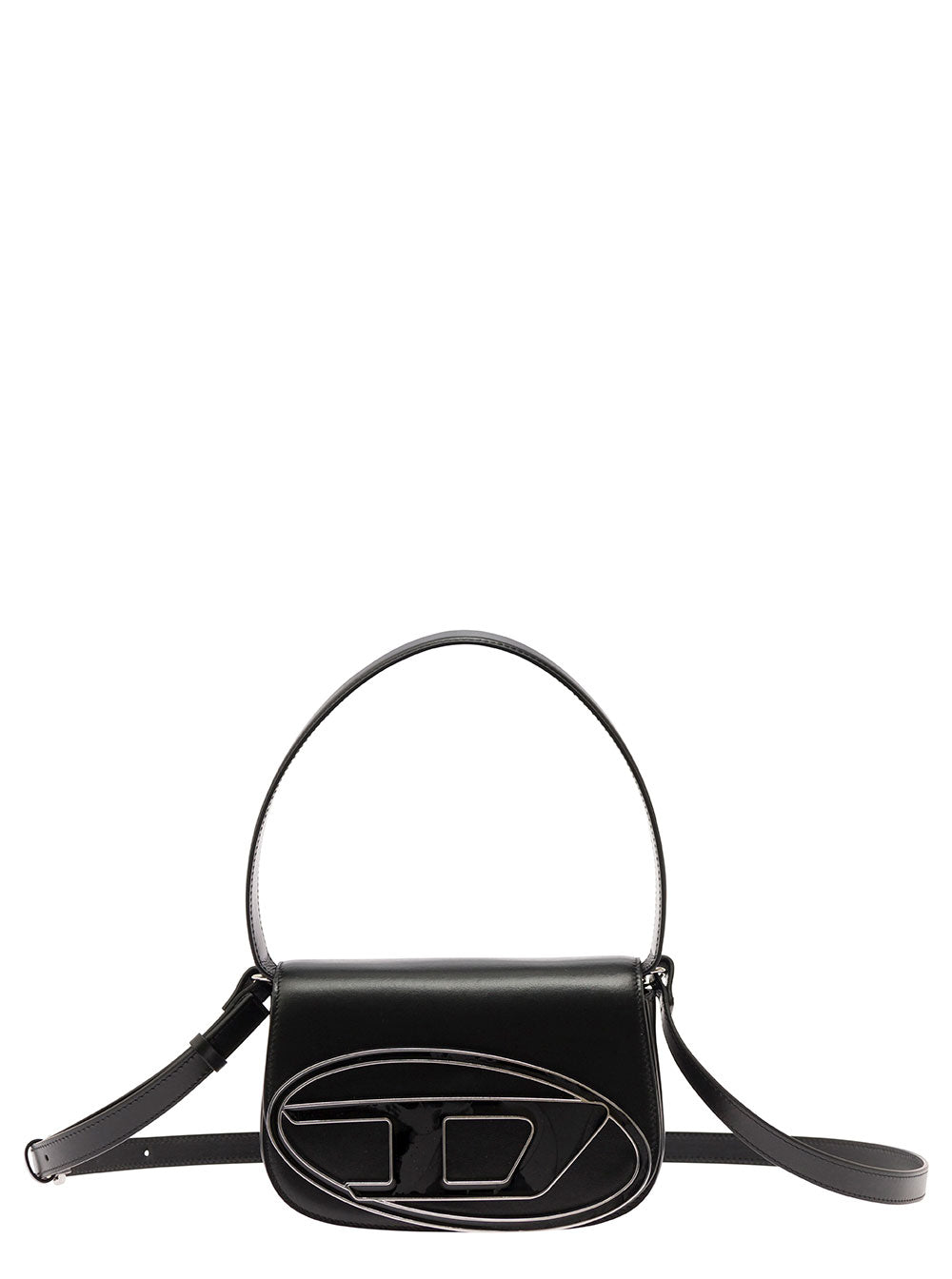 Diesel Women '1Dr' Black Shoulder Bag With Oval D Patch In Leather Woman