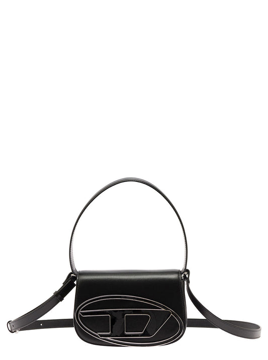 Diesel Women '1Dr' Black Shoulder Bag With Oval D Patch In Leather Woman