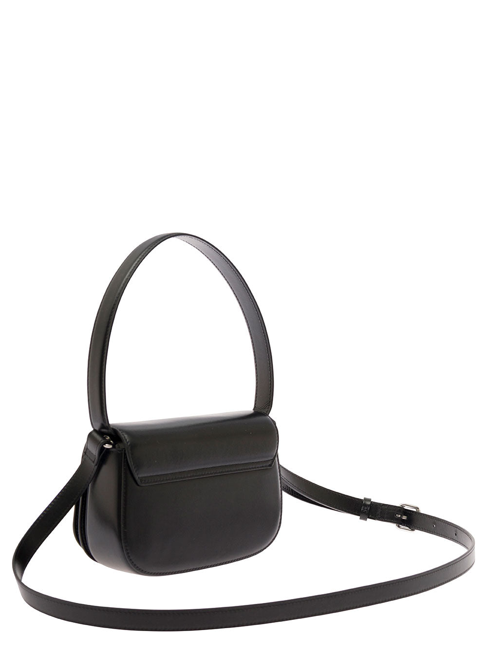 Diesel Women '1Dr' Black Shoulder Bag With Oval D Patch In Leather Woman