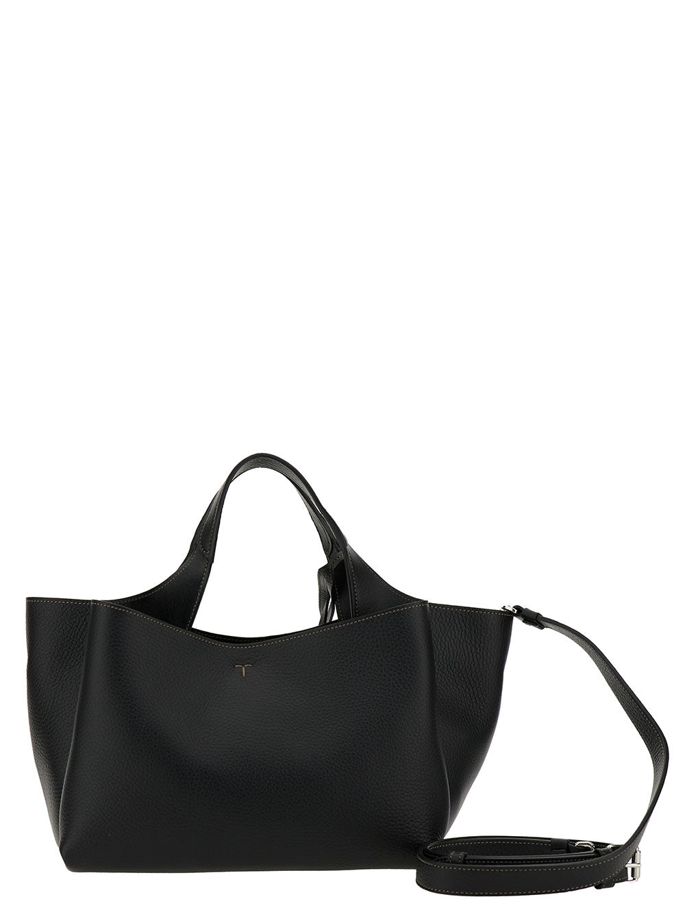 Tod's Women Black Handbag With Embossed Logo And T Timeless Charm In Grainy Leather Woman