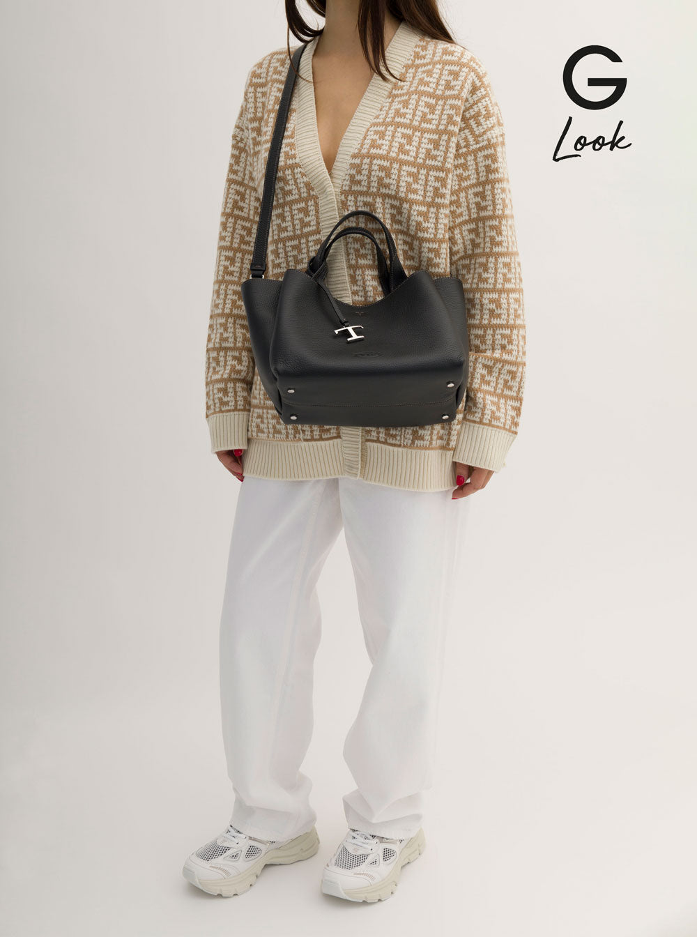 Tod's Women Black Handbag With Embossed Logo And T Timeless Charm In Grainy Leather Woman