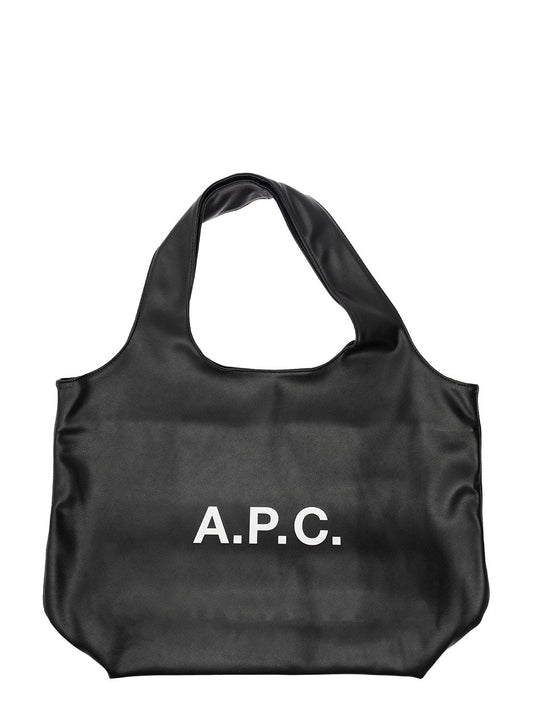 A.P.C. Men 'Ninon' Black Shoulder Bag With Two Top Handles And Logo Lettering On The Front In Ecoleather Man