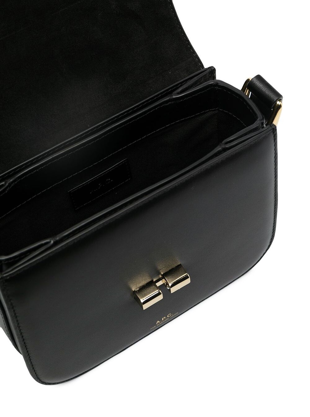A.P.C. Women 'Grace' Black Mini Crossbody Bag With Adjustable Shoulder Strap And Embossed Logo Lettering On The Front In Leather Woman