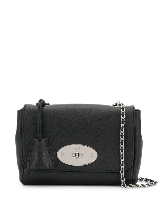 Mulberry Women 'Lily' Black Crossbody Bag With Turn-Lock Closure And Chain-Link Sliding Shoulder Strap In Leather Woman