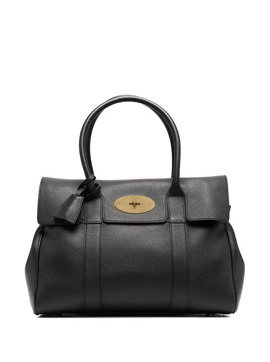 Mulberry Women 'Bayswater' Black Handbag With Twist-Lock Fastening In Grainy Leather Woman