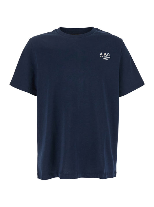 A.P.C. Women Blue Crewneck T-Shirt With Logo Embroidered On The Front In Cotton Woman