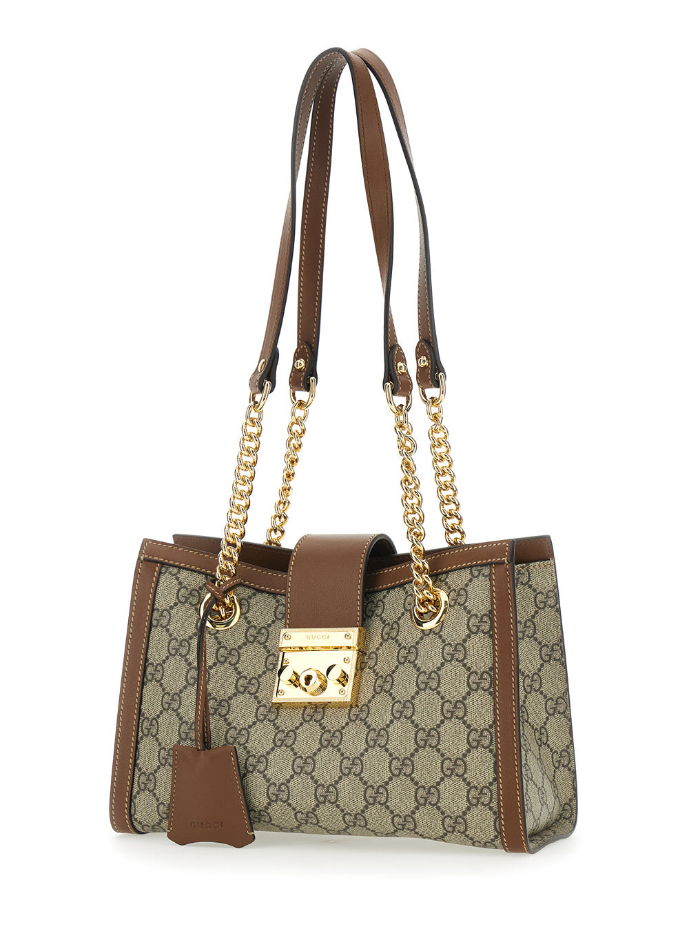 Gucci Women 'Padlock' Beige Shoulder Bag With Reinforced Chain Strap And All-Over Gg Motif In Fabric Woman