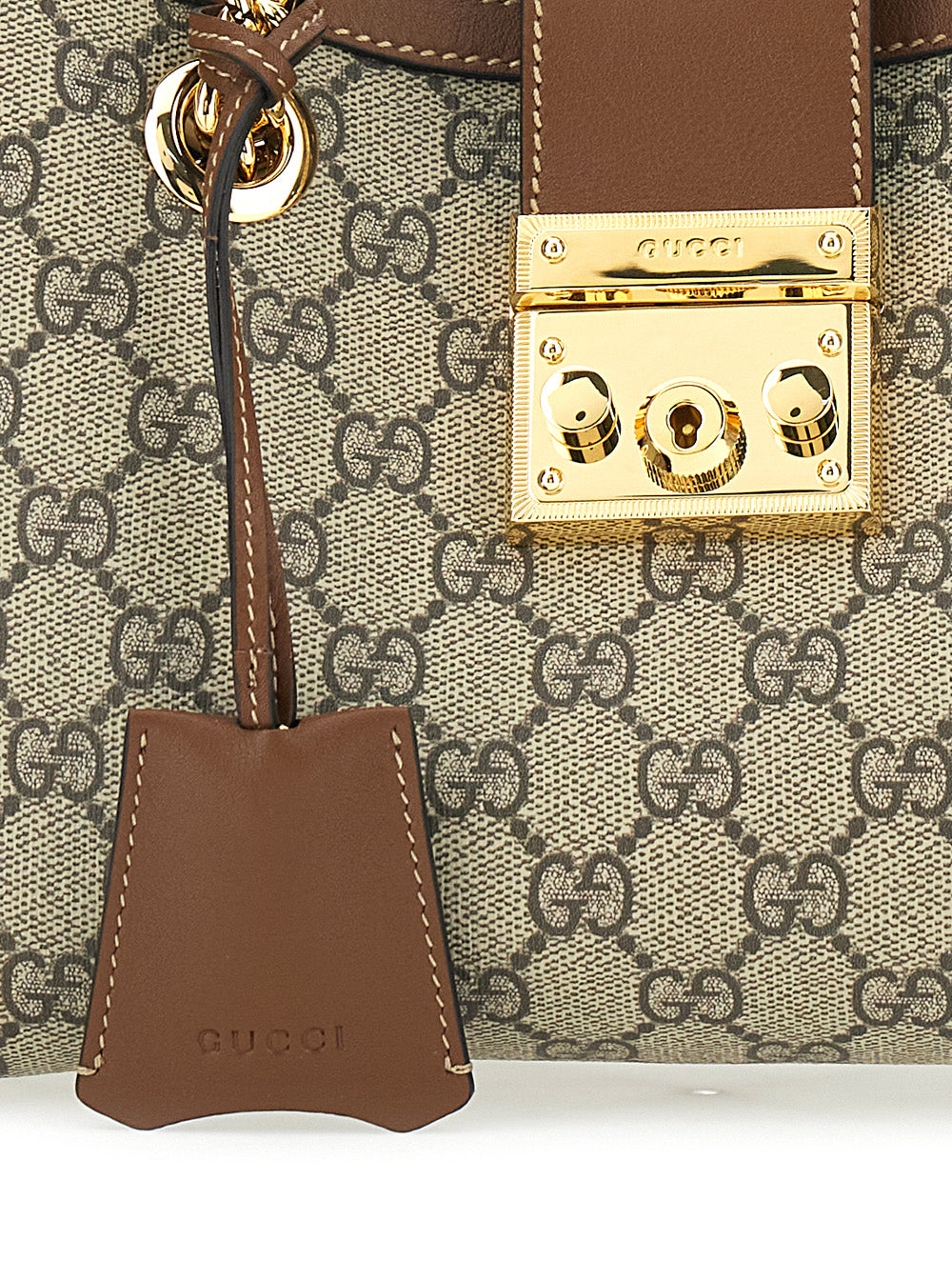 Gucci Women 'Padlock' Beige Shoulder Bag With Reinforced Chain Strap And All-Over Gg Motif In Fabric Woman
