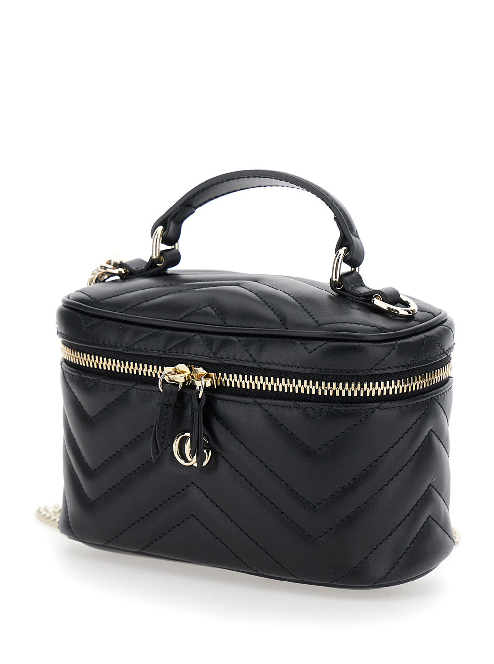 Gucci Women Black Handbag With Chain-Link Shoulder Strap And Gg Plaque On The Front In Leather Woman