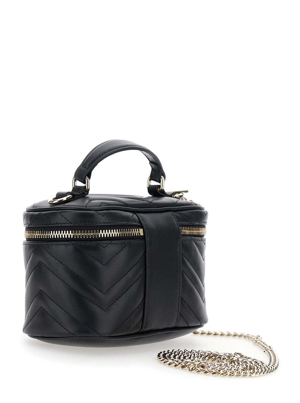 Gucci Women Black Handbag With Chain-Link Shoulder Strap And Gg Plaque On The Front In Leather Woman