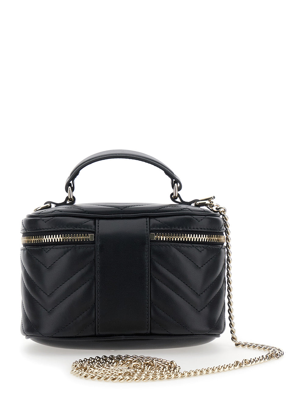Gucci Women Black Handbag With Chain-Link Shoulder Strap And Gg Plaque On The Front In Leather Woman