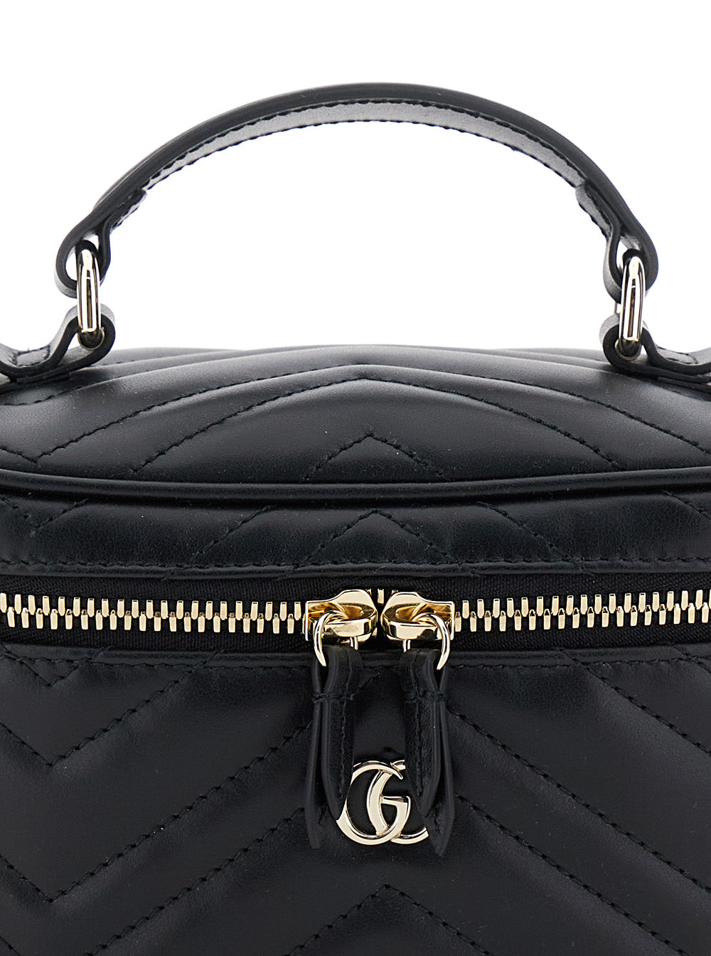 Gucci Women Black Handbag With Chain-Link Shoulder Strap And Gg Plaque On The Front In Leather Woman