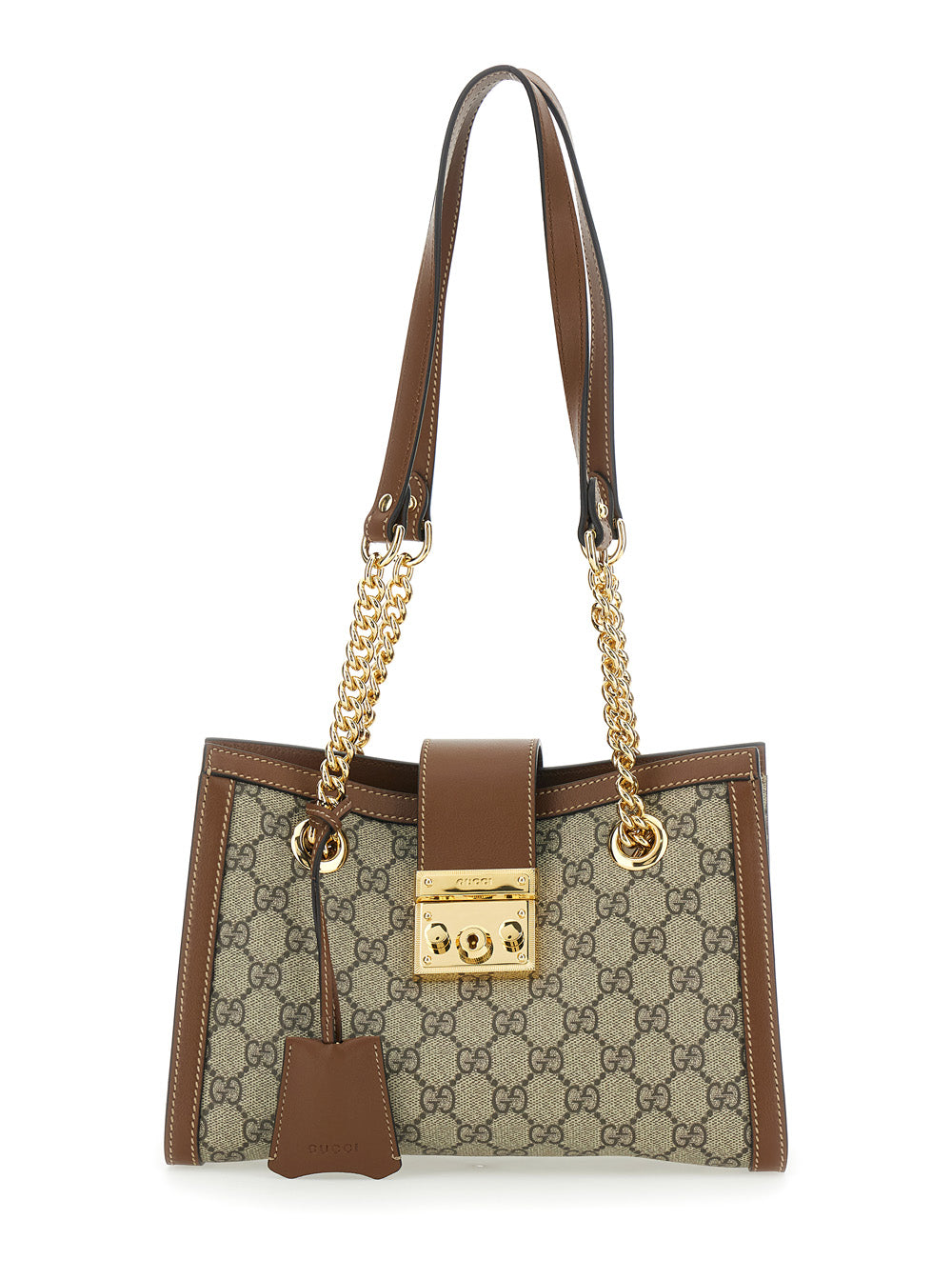 Gucci Women 'Padlock' Beige Shoulder Bag With Reinforced Chain Strap And All-Over Gg Motif In Fabric Woman