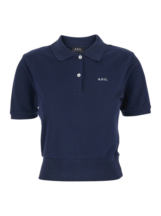 A.P.C. Women 'Oceane' Blue Polo Shirt With Classic Collar And Logo Embroidery On The Front In Cotton Woman