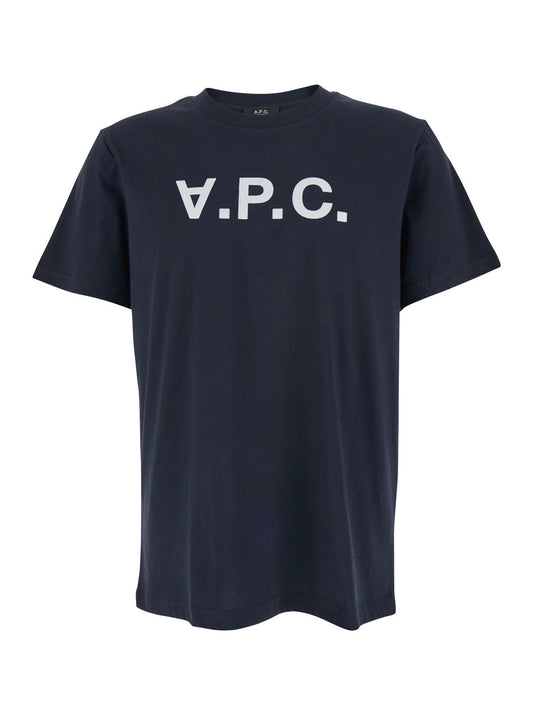 A.P.C. Women Blue Crewneck T-Shirt With Logo On The Front In Cotton Woman