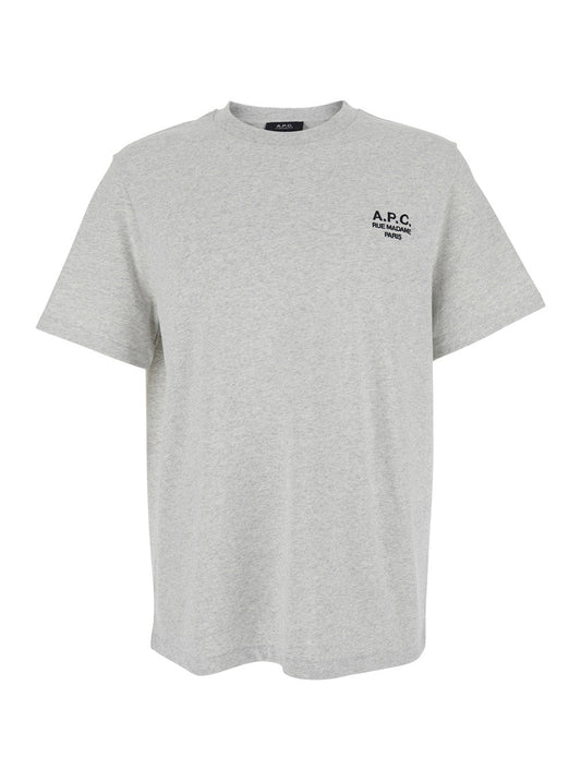 A.P.C. Women Grey Crewneck T-Shirt With Logo Embroidered On The Front In Cotton Woman
