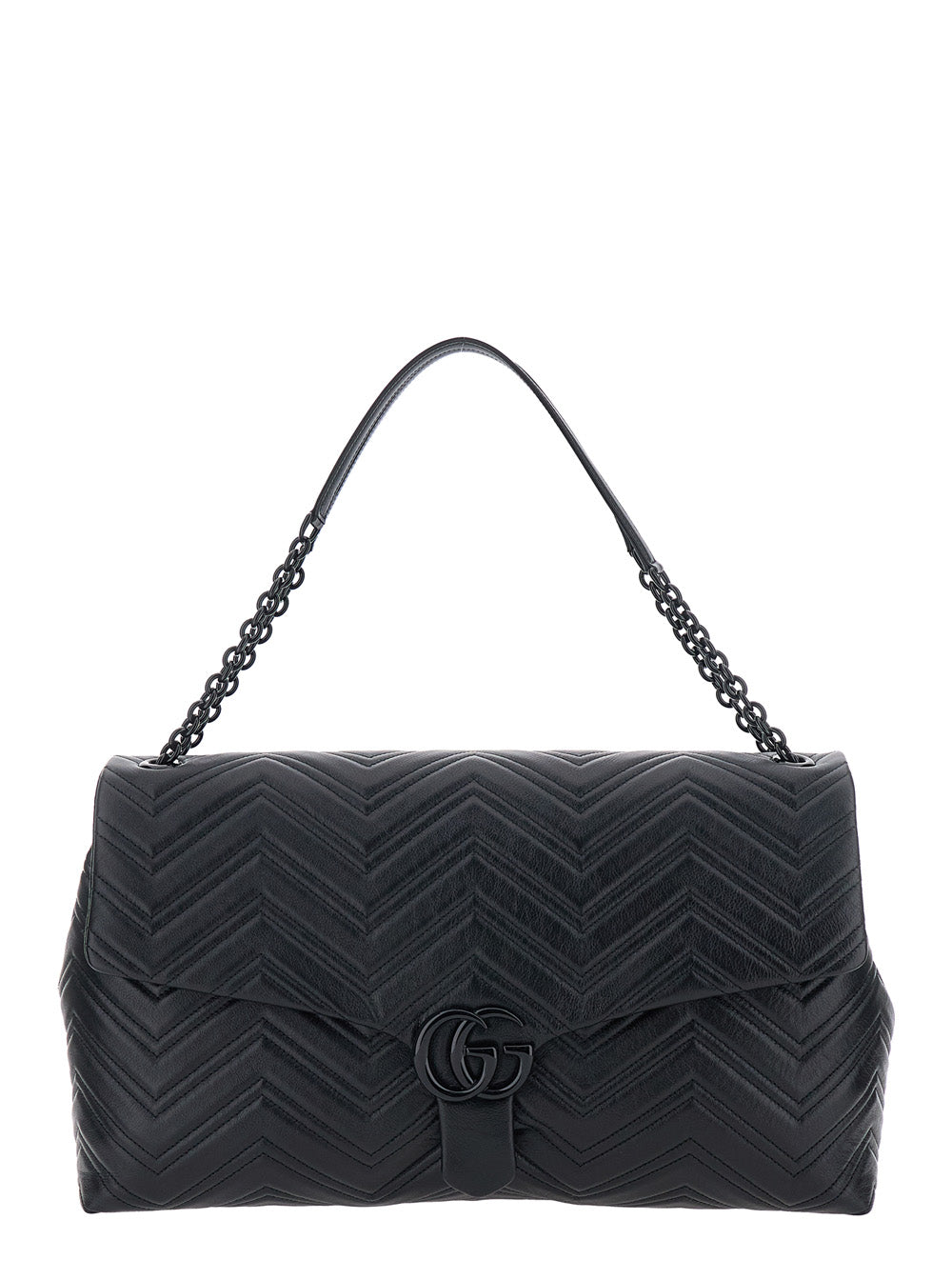 Gucci Women Black Crossbody Bag With Sliding Chain-Link Shoulder Strap And Gg Plaque Closure On The Front In Leather Woman