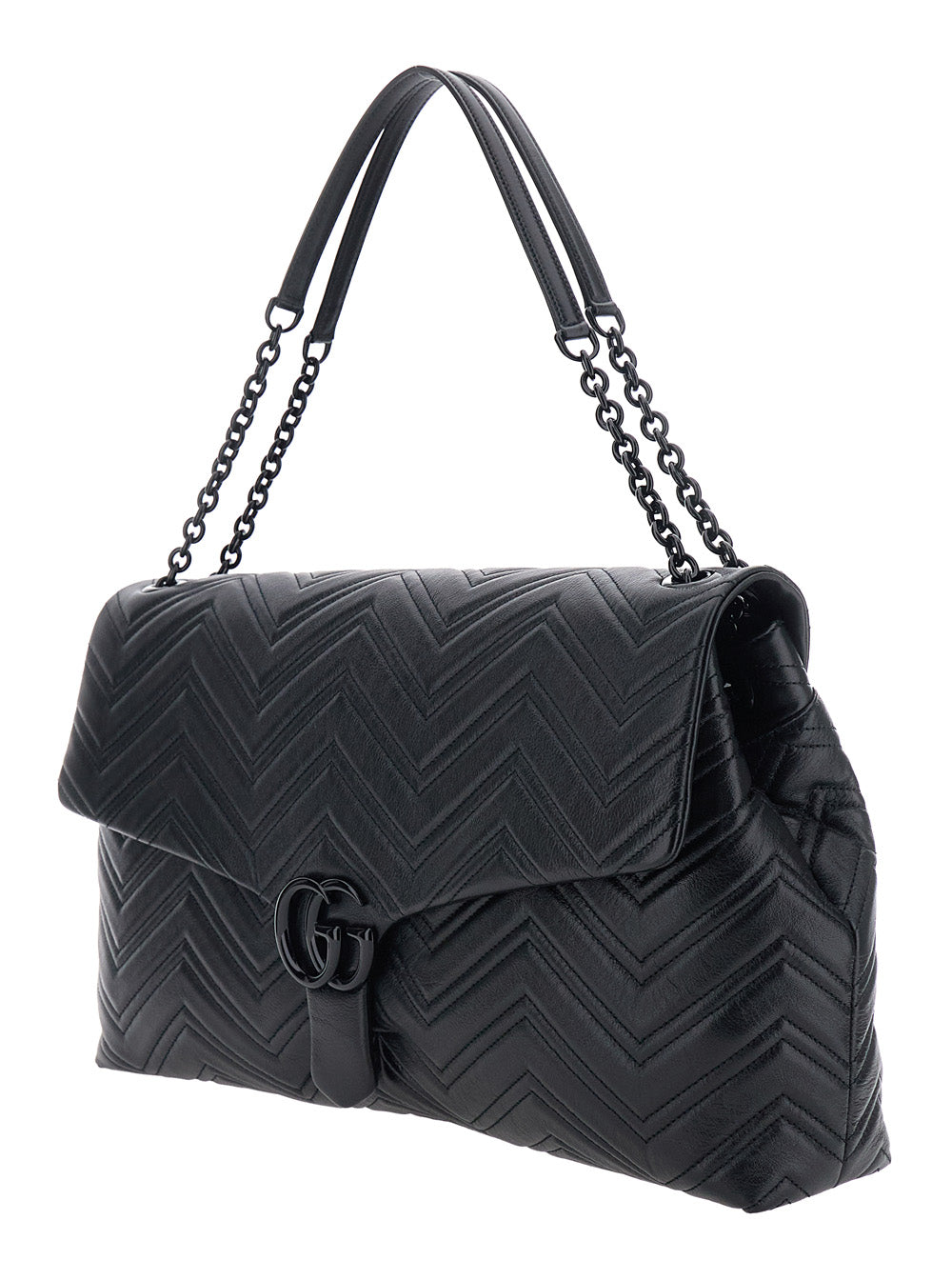 Gucci Women Black Crossbody Bag With Sliding Chain-Link Shoulder Strap And Gg Plaque Closure On The Front In Leather Woman
