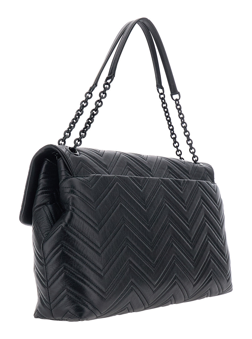 Gucci Women Black Crossbody Bag With Sliding Chain-Link Shoulder Strap And Gg Plaque Closure On The Front In Leather Woman