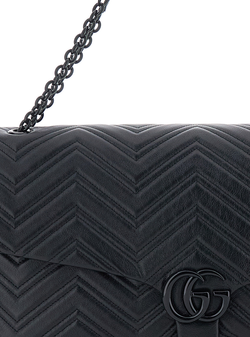 Gucci Women Black Crossbody Bag With Sliding Chain-Link Shoulder Strap And Gg Plaque Closure On The Front In Leather Woman