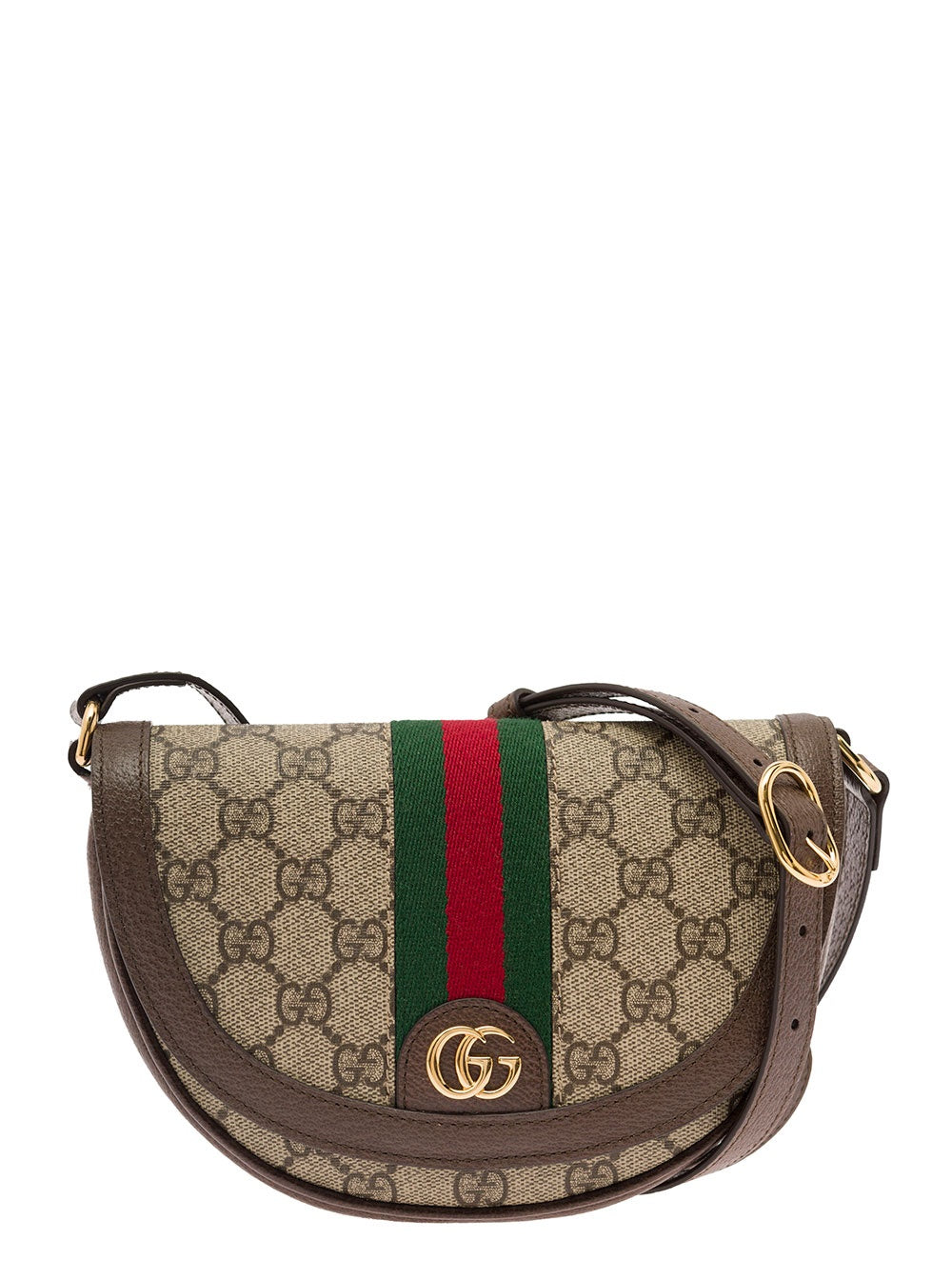 Gucci Women 'Ophidia' Mini Beige And Ebony Crossbody Bag With Web Detail In Gg Supreme Canvas Woman