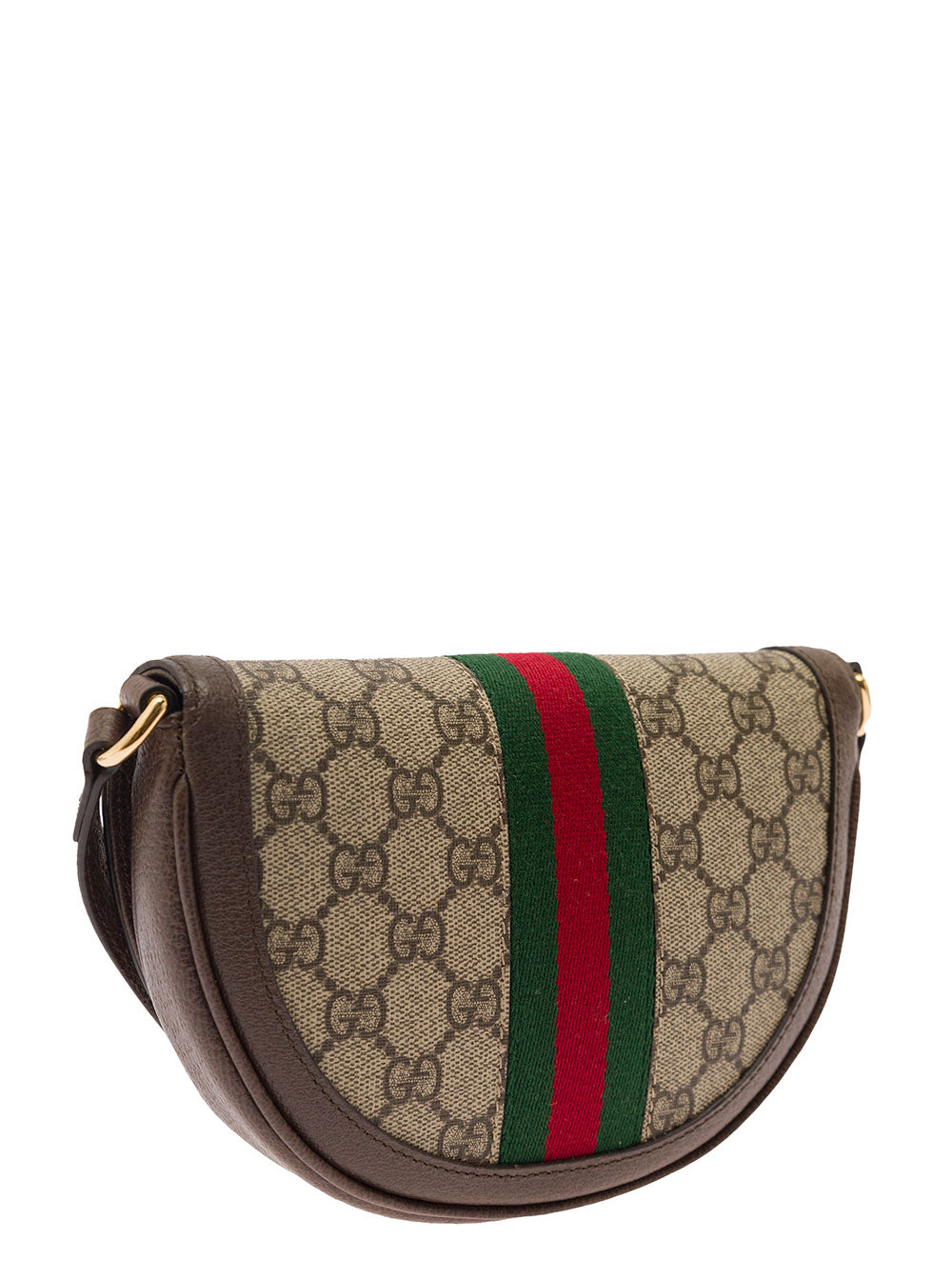 Gucci Women 'Ophidia' Mini Beige And Ebony Crossbody Bag With Web Detail In Gg Supreme Canvas Woman