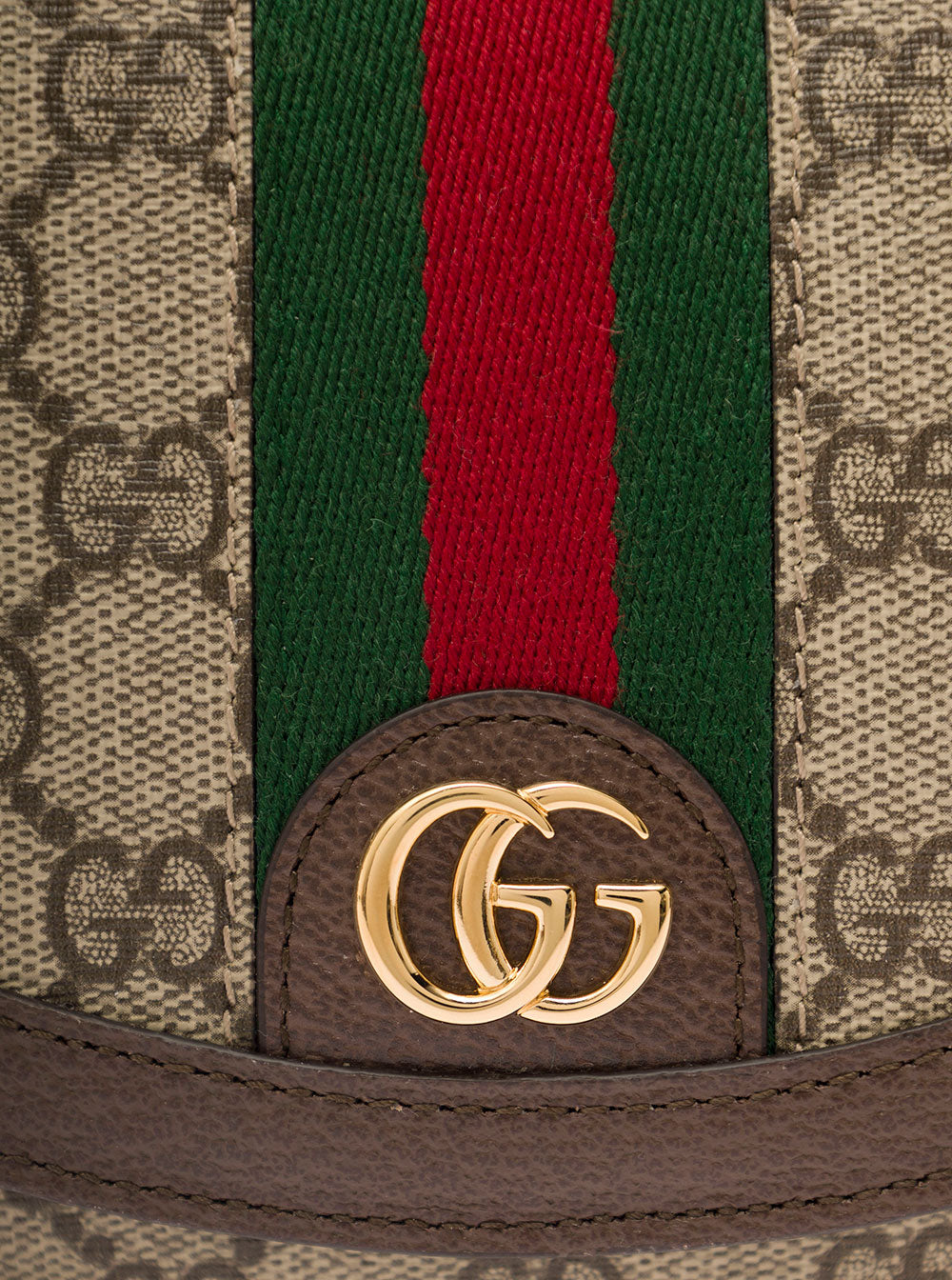 Gucci Women 'Ophidia' Mini Beige And Ebony Crossbody Bag With Web Detail In Gg Supreme Canvas Woman